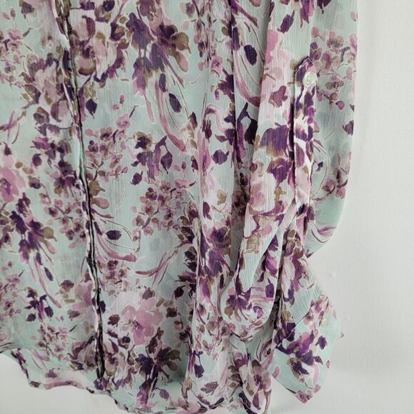 Kut From The Kloth Womens MP Floral Roll Tab Sleeve Semi-Sheer Button-Up Blouse - Picture 3 of 8